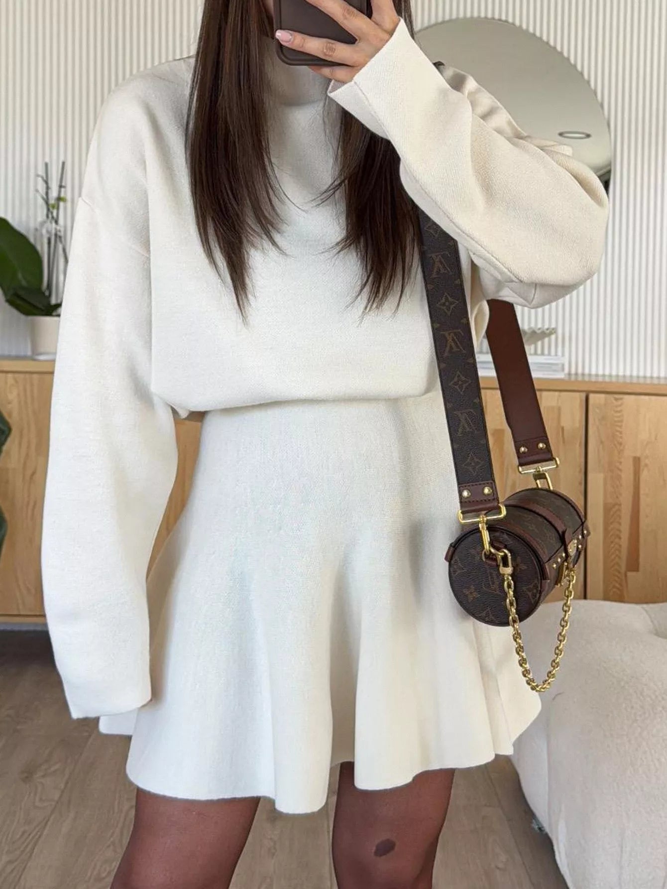 Turtleneck Dropped Shoulder Sweater and Skirt Set 