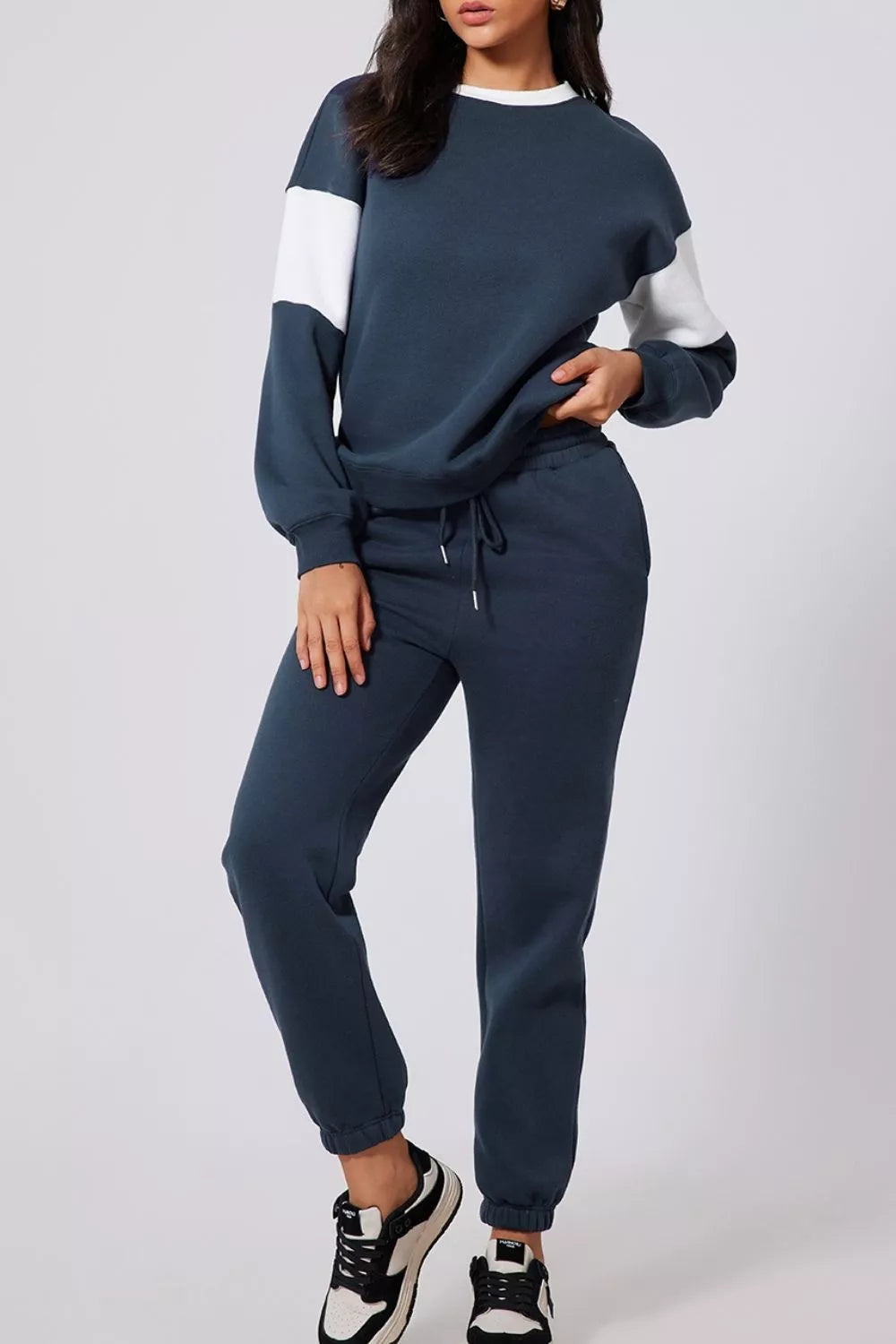 Drop Shoulder Loose Sweatshirt and Joggers Active Set Trendsi