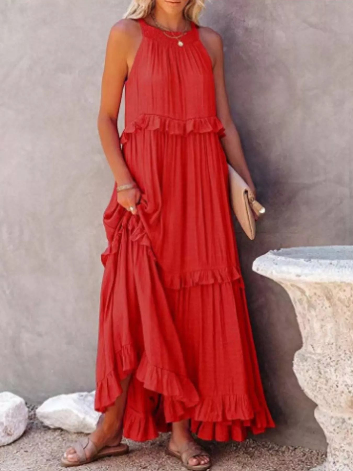 Ruffled Tiered Sleeveless Maxi Dress Trendsi