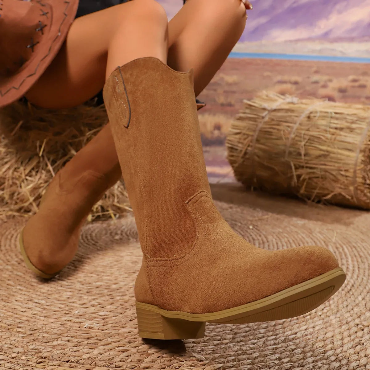Suede Block Heels Boots 