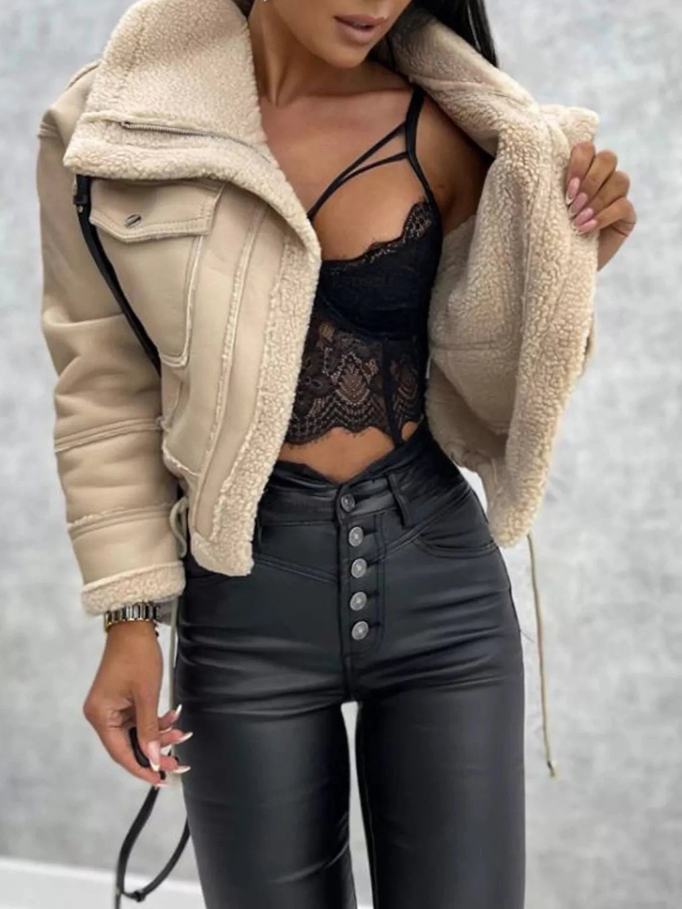 Sherpa Trim Cropped Jacket 