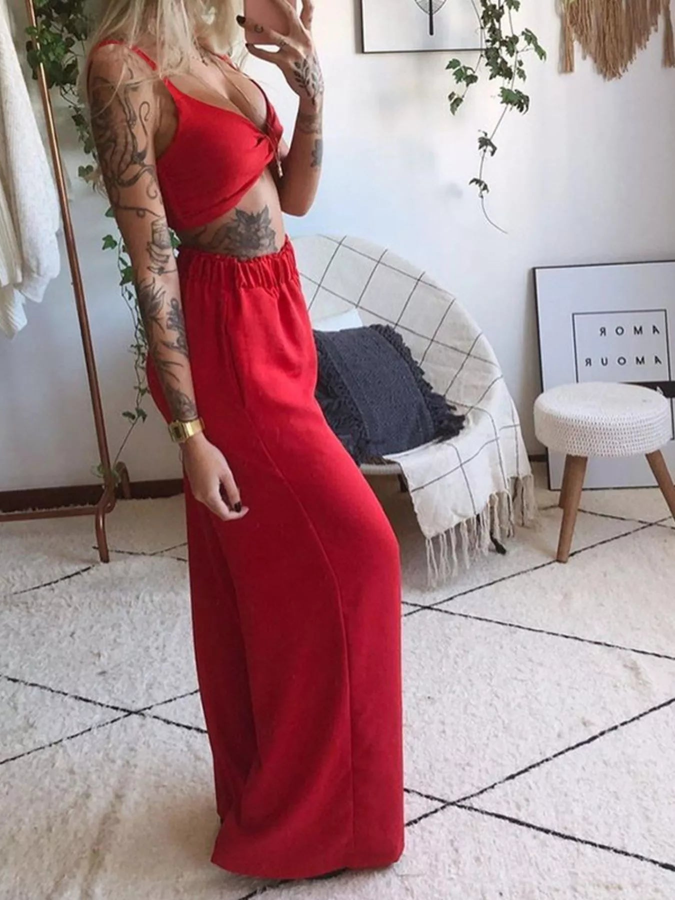 Boho Butterfly Print Top and Pants Set 
