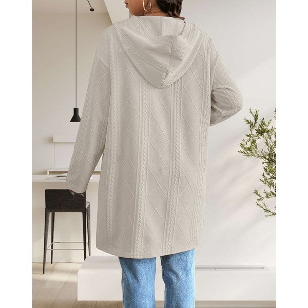 Womens Long Cardigans Cable Knitted Open Front 