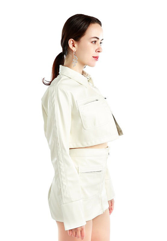 Faux Leather Crop Jacket 