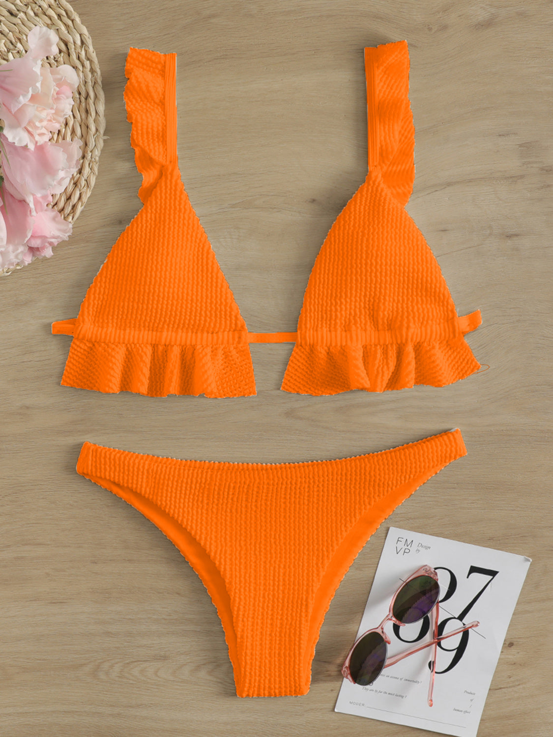 Ruffled Textured Wide Strap Two-Piece Bikini Set Trendsi