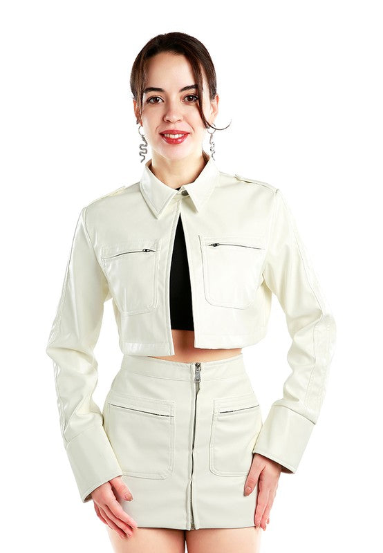 Faux Leather Crop Jacket 