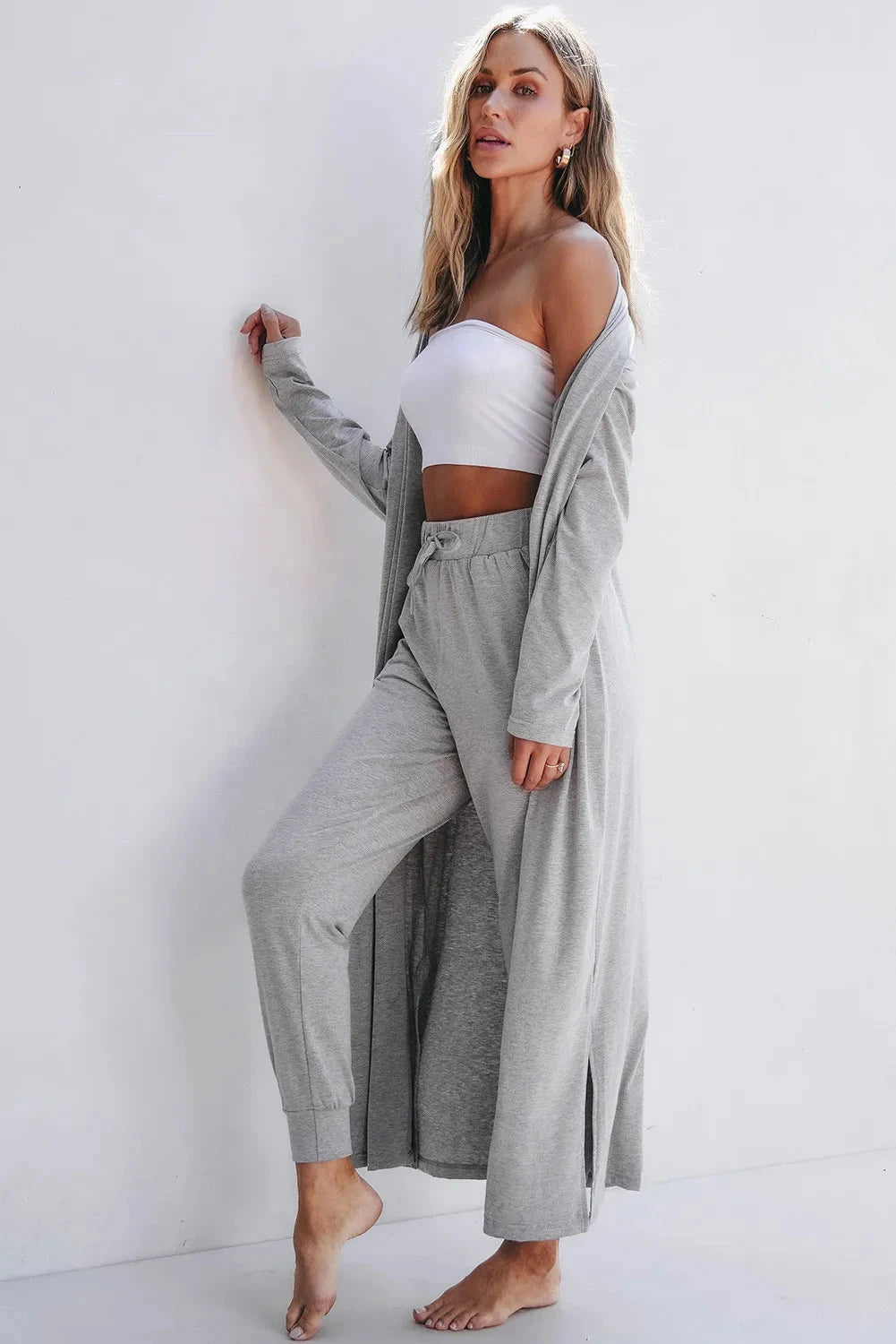 Open Front Long Sleeve Cardigan and Pants Lounge Set 