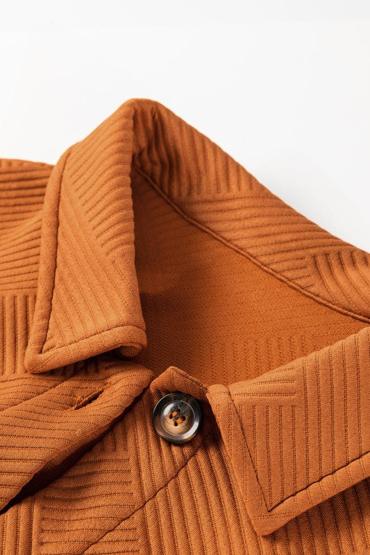 Textured Collared Button-Up Drop Shoulder Coat 