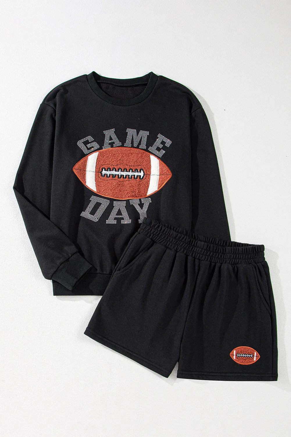 GAME DAY Football Round Neck Long Sleeve Top and Shorts Set Trendsi