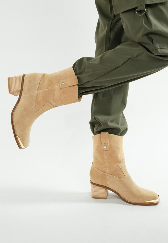 Emberly Suede Square Toe Ankle Boots 