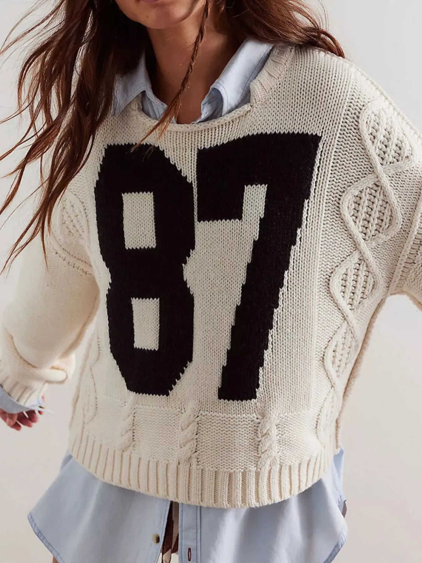 Number 81 Oversized Cable Knit Sweater 