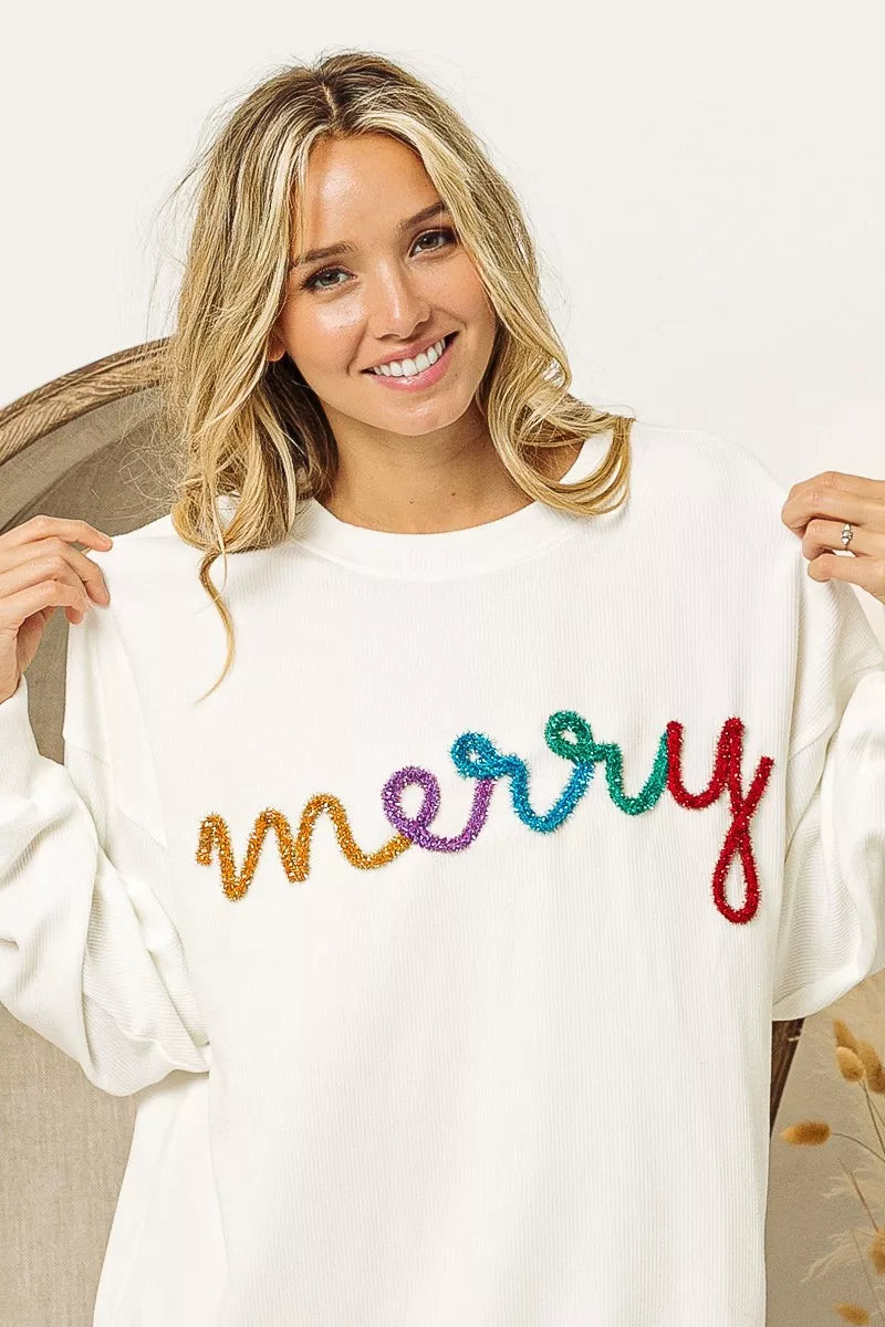 BiBi Merry Tinsel Lettering Drop Shoulder Sweatshirt 