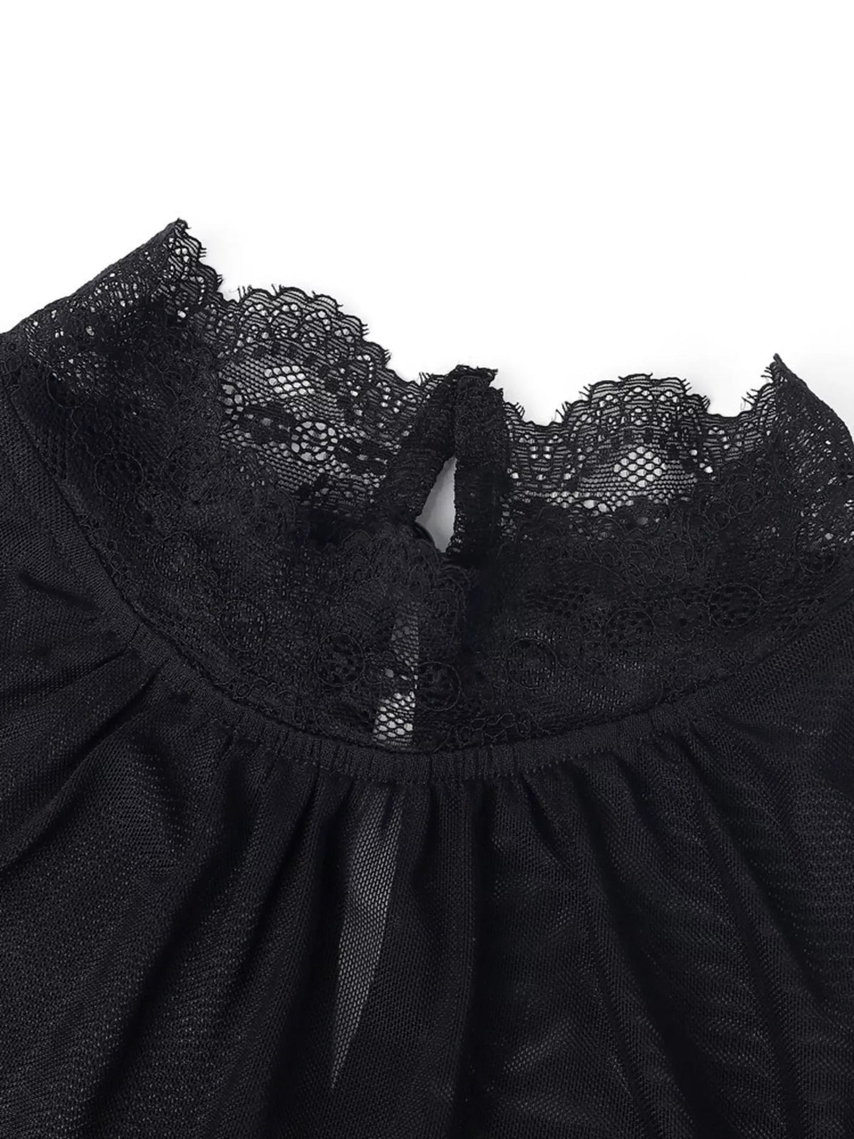 Lace Trim Velvet Sheer Sleeve Blouse Trendsi