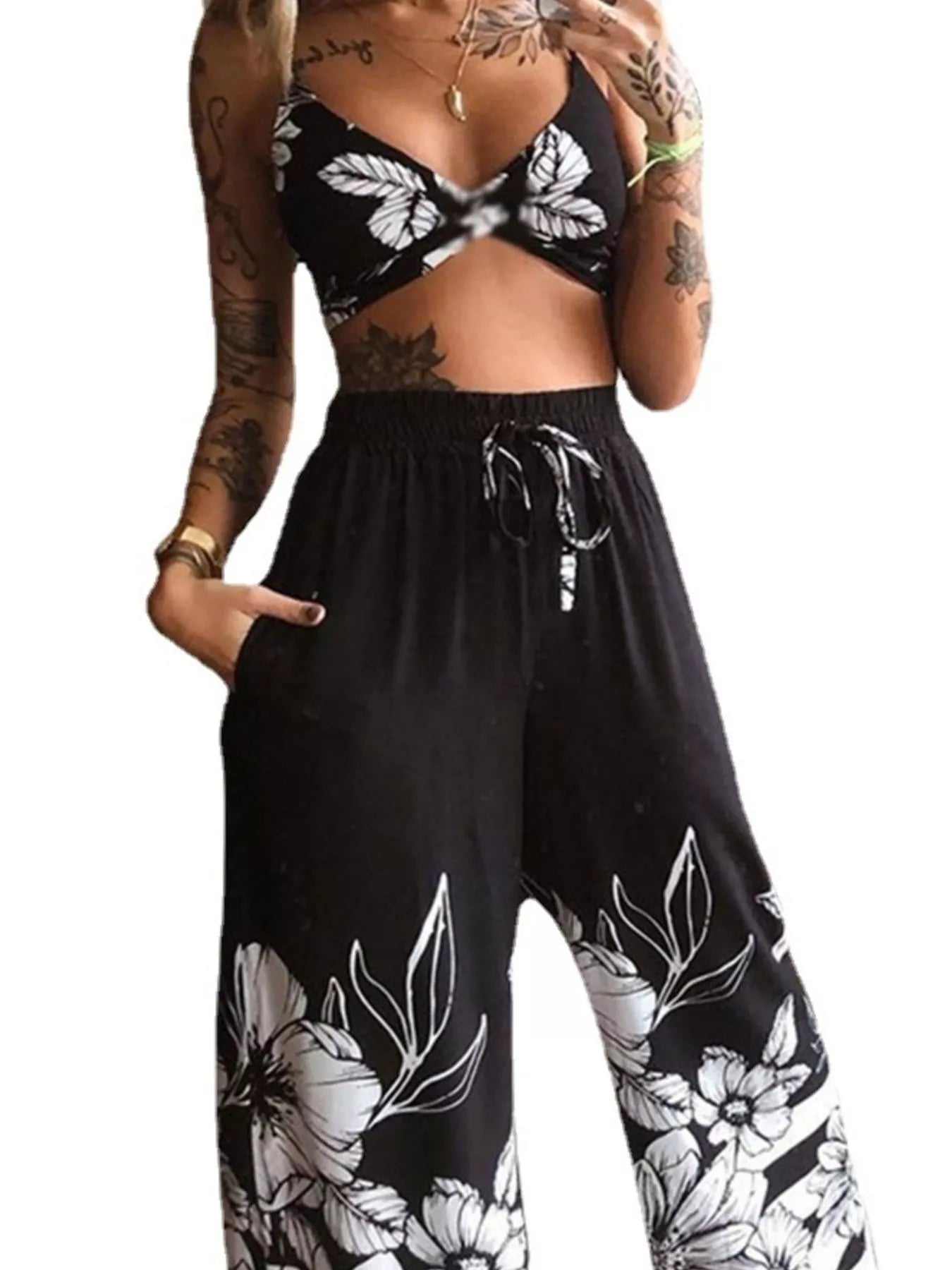 Boho Butterfly Print Top and Pants Set 