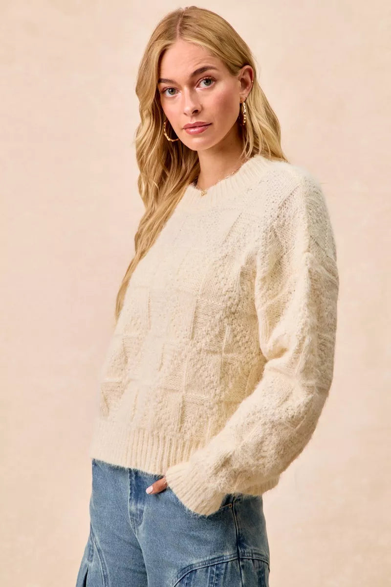 BiBi Checker Board Drop Shoulder Sweater Trendsi