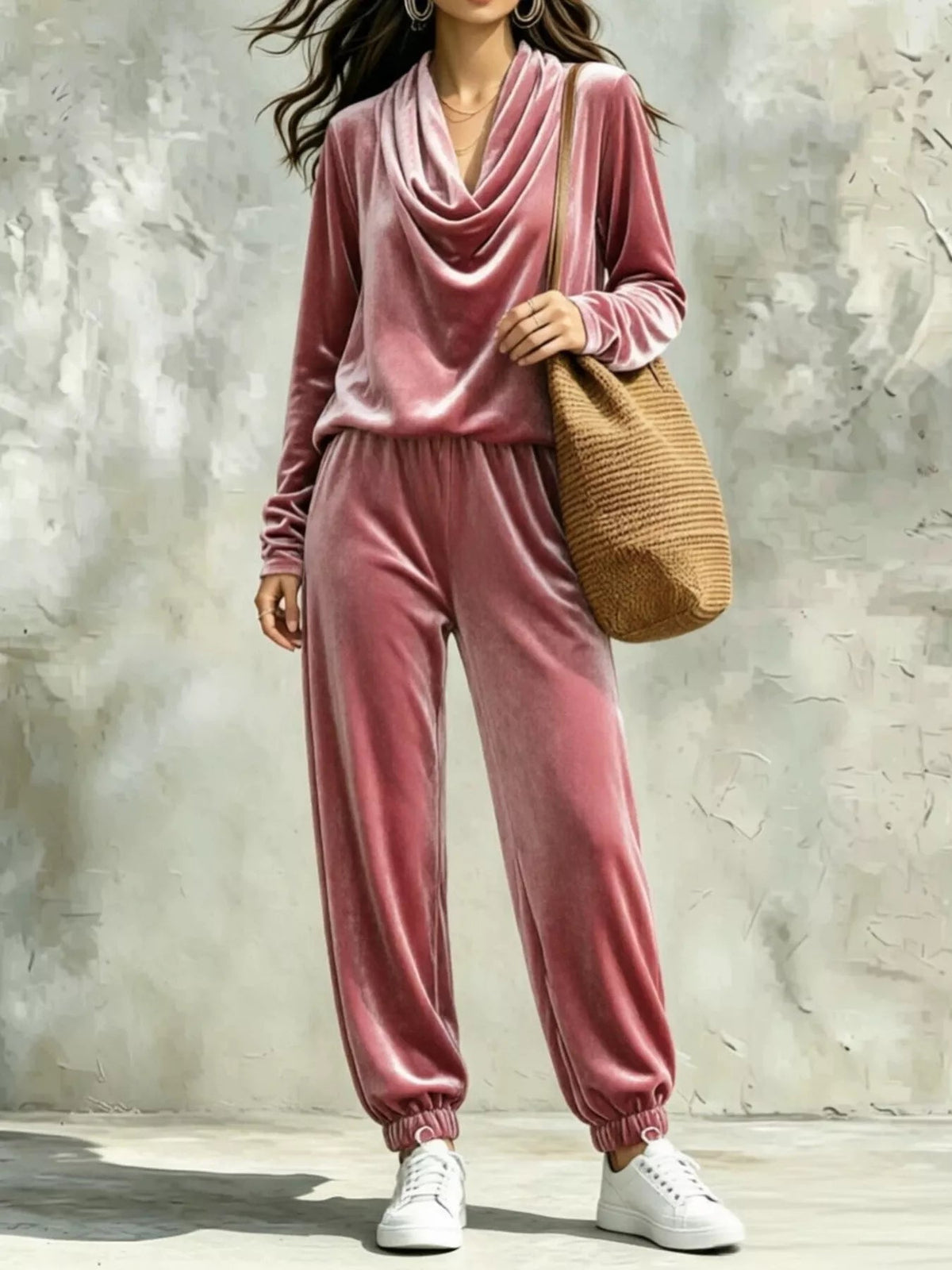 Cowl Neck Top and Joggers Set Trendsi