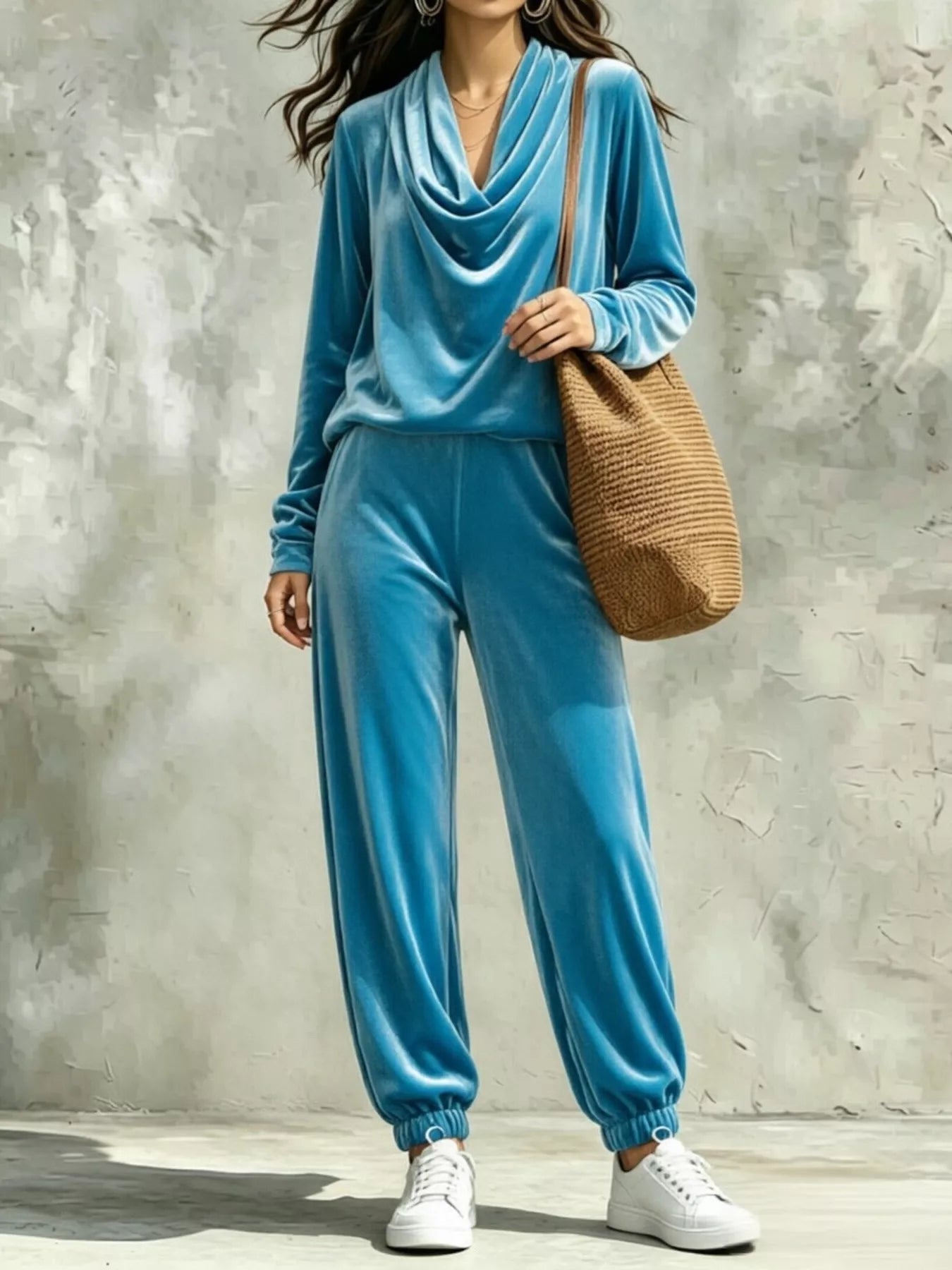 Cowl Neck Top and Joggers Set Trendsi