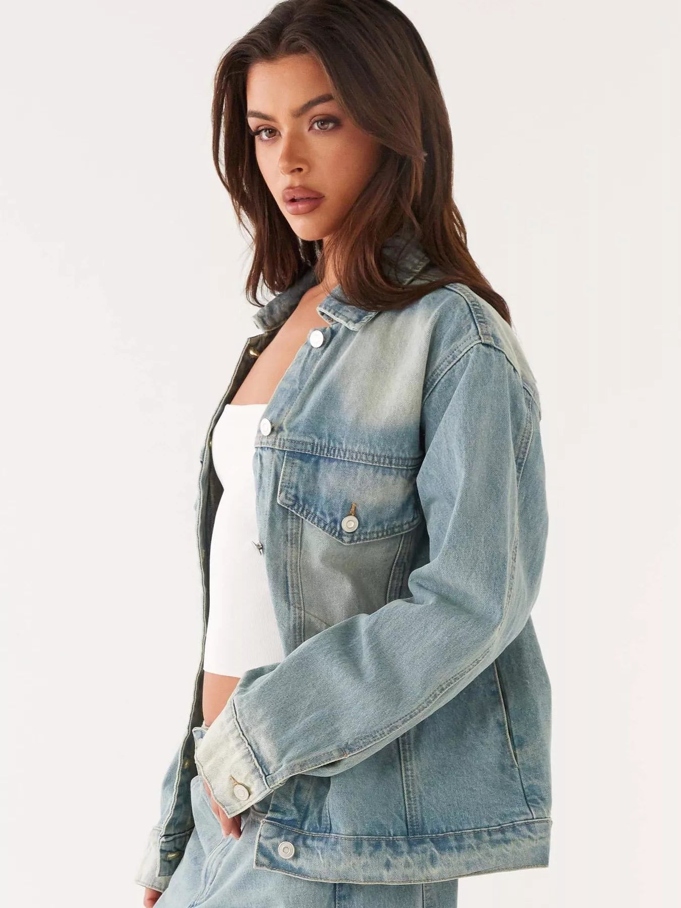Button Up Denim Jacket and Jeans Set Trendsi