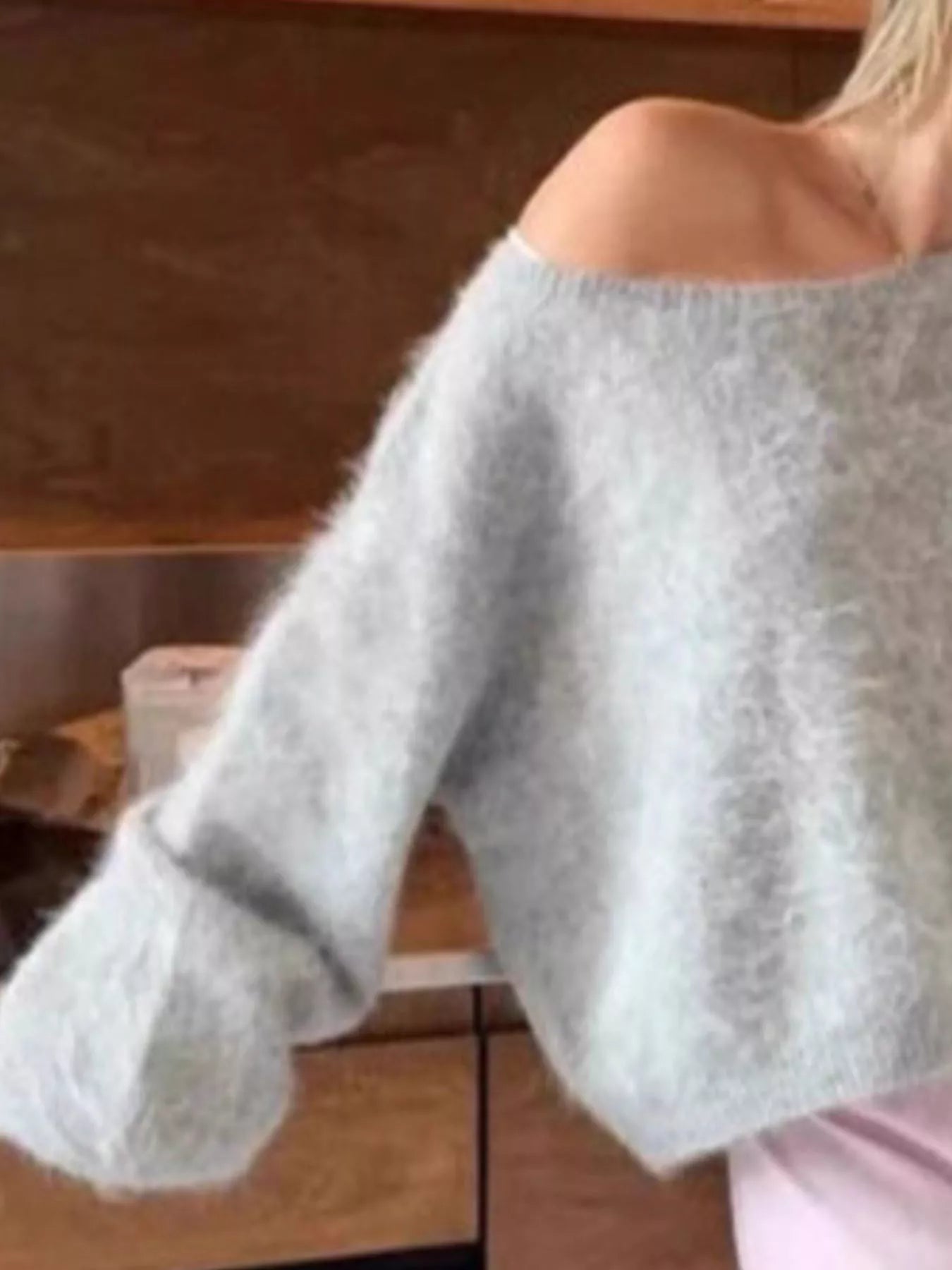 Fuzzy One Shoulder Sweater 