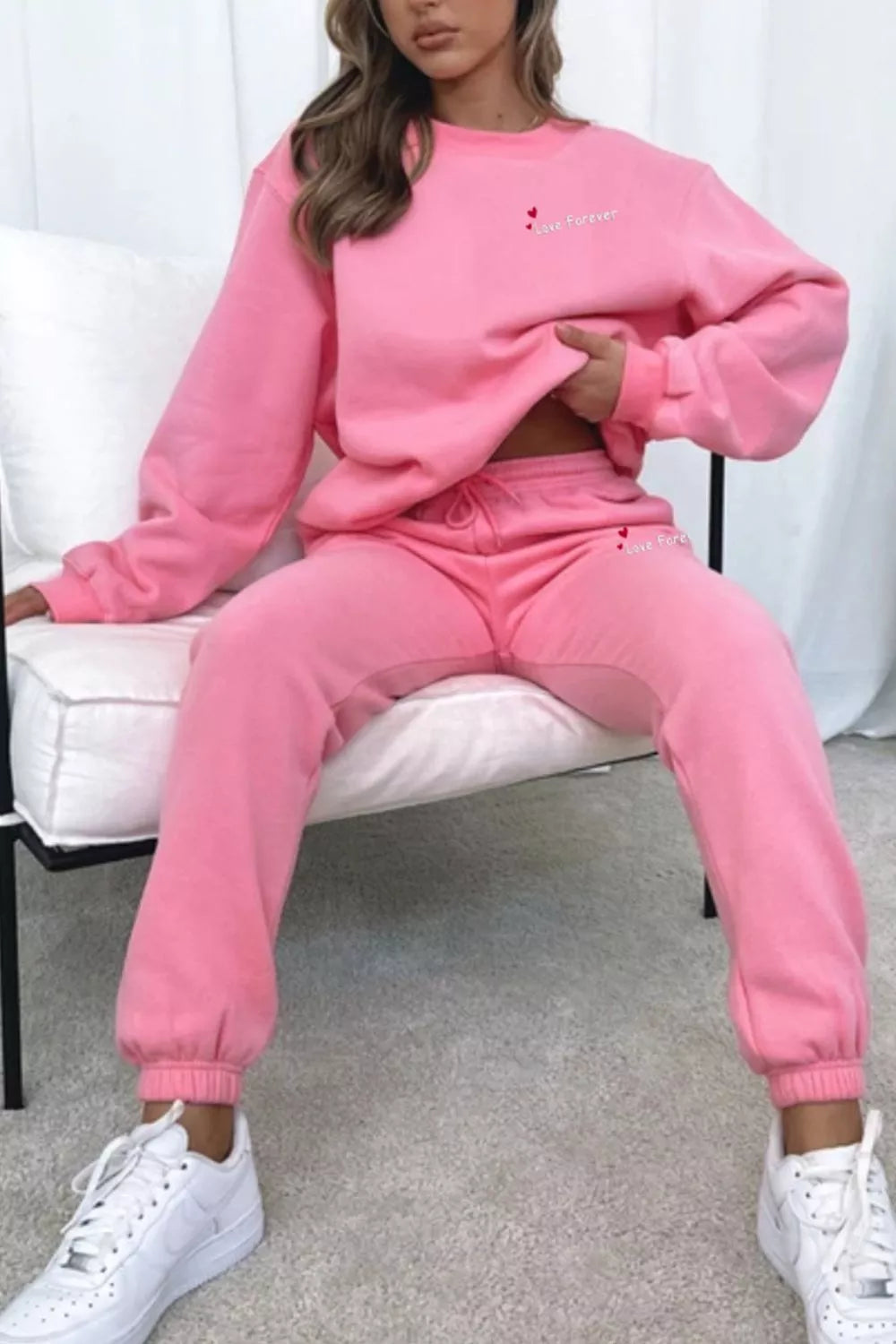 Round Neck Sweatshirt and Joggers Set Trendsi