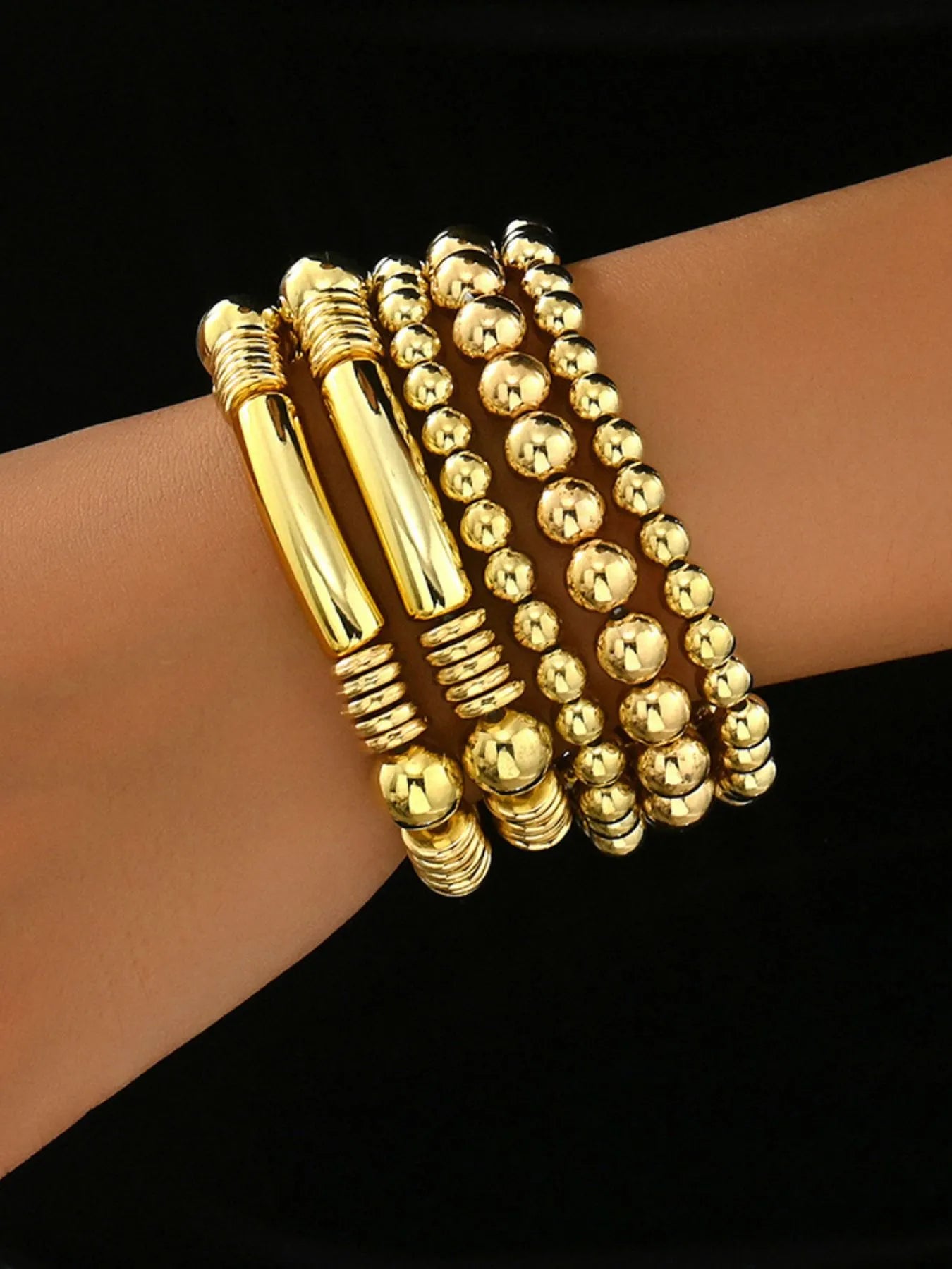 5 Piece Stainless Steel Beaded Bracelet 