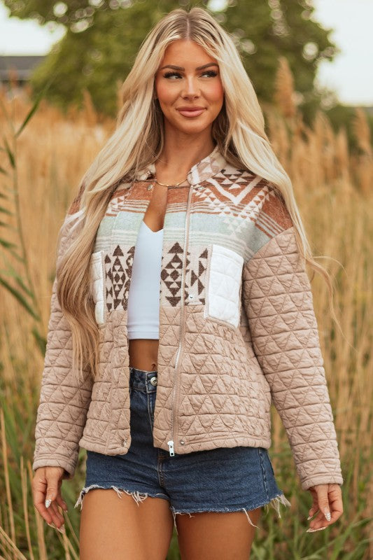 Western Geometric Aztec Patchwork Quilted Jacket 