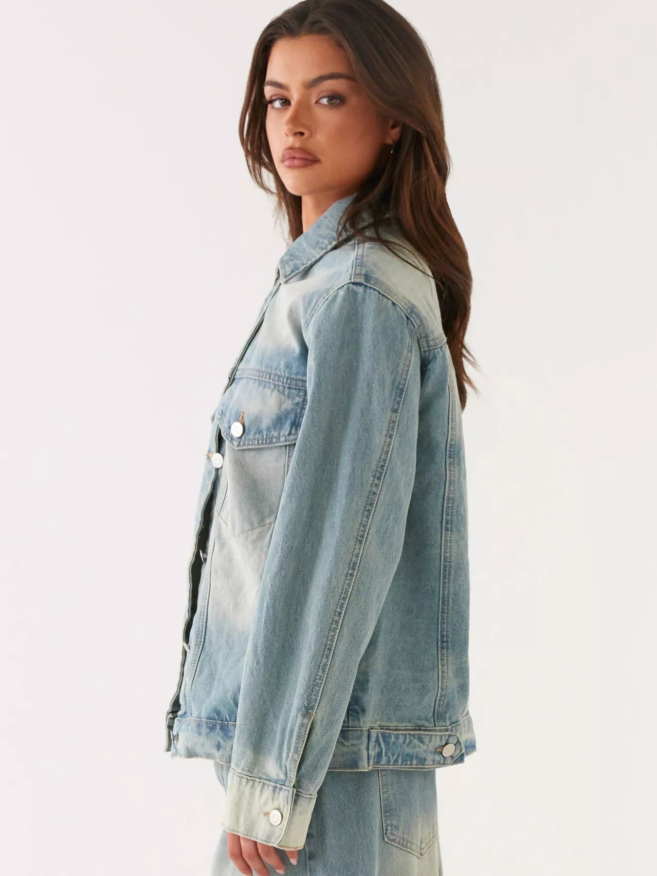 Button Up Denim Jacket and Jeans Set Trendsi