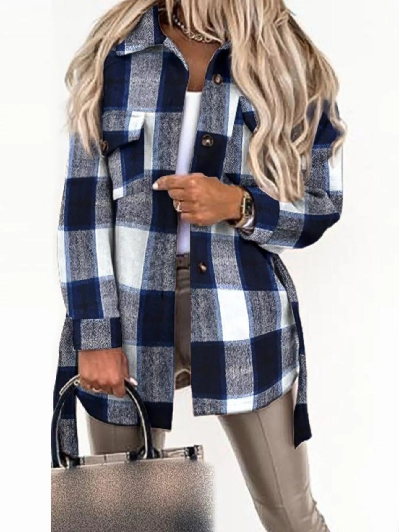 Button Up Long Sleeve Plaid Outerwear 