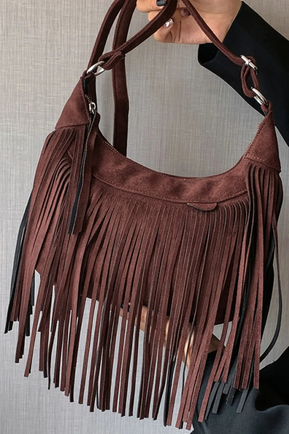 Suede Fringe Adjustable Strap Shoulder Bag 