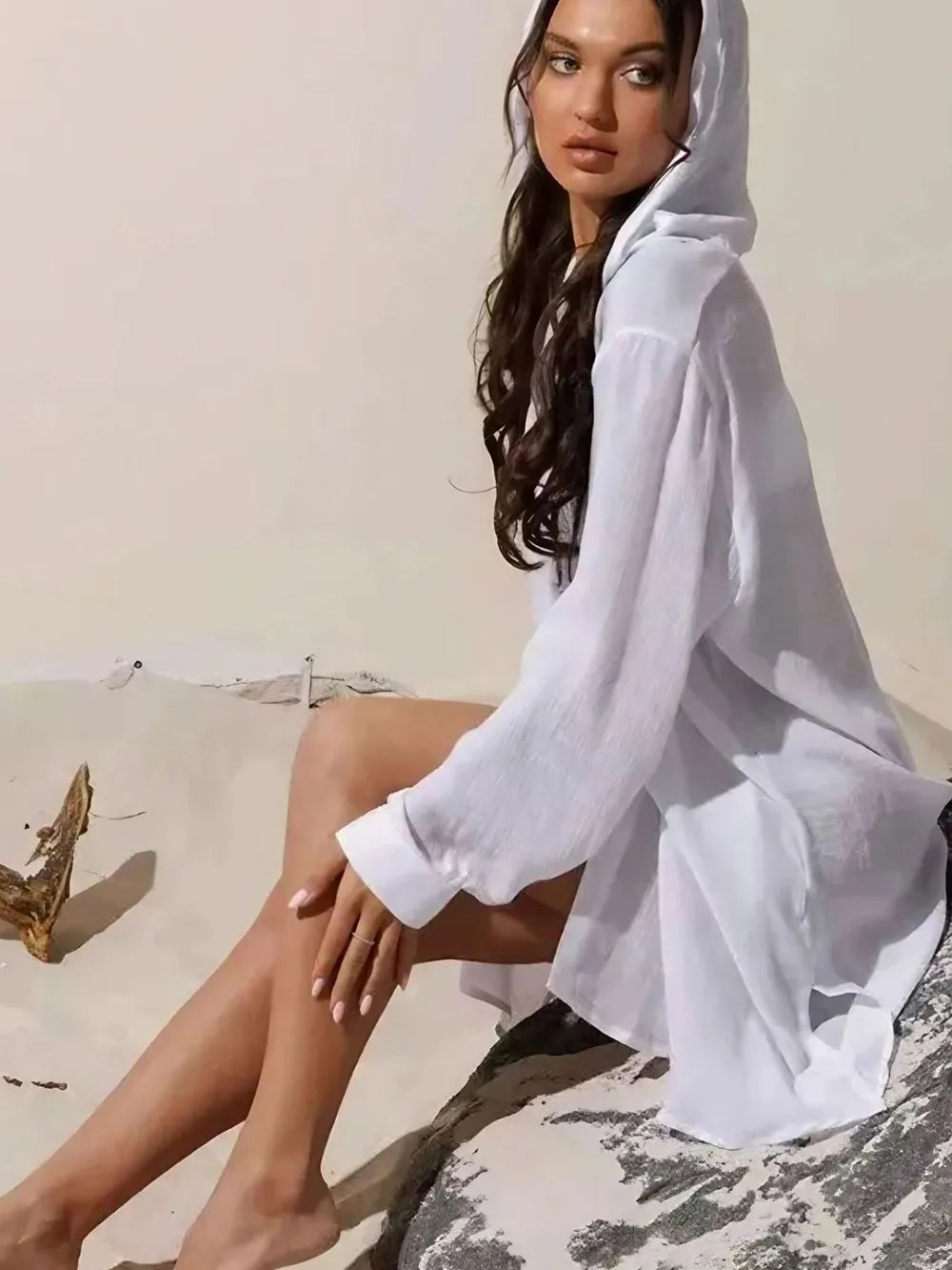 Button Down Hooded Cover-Up 