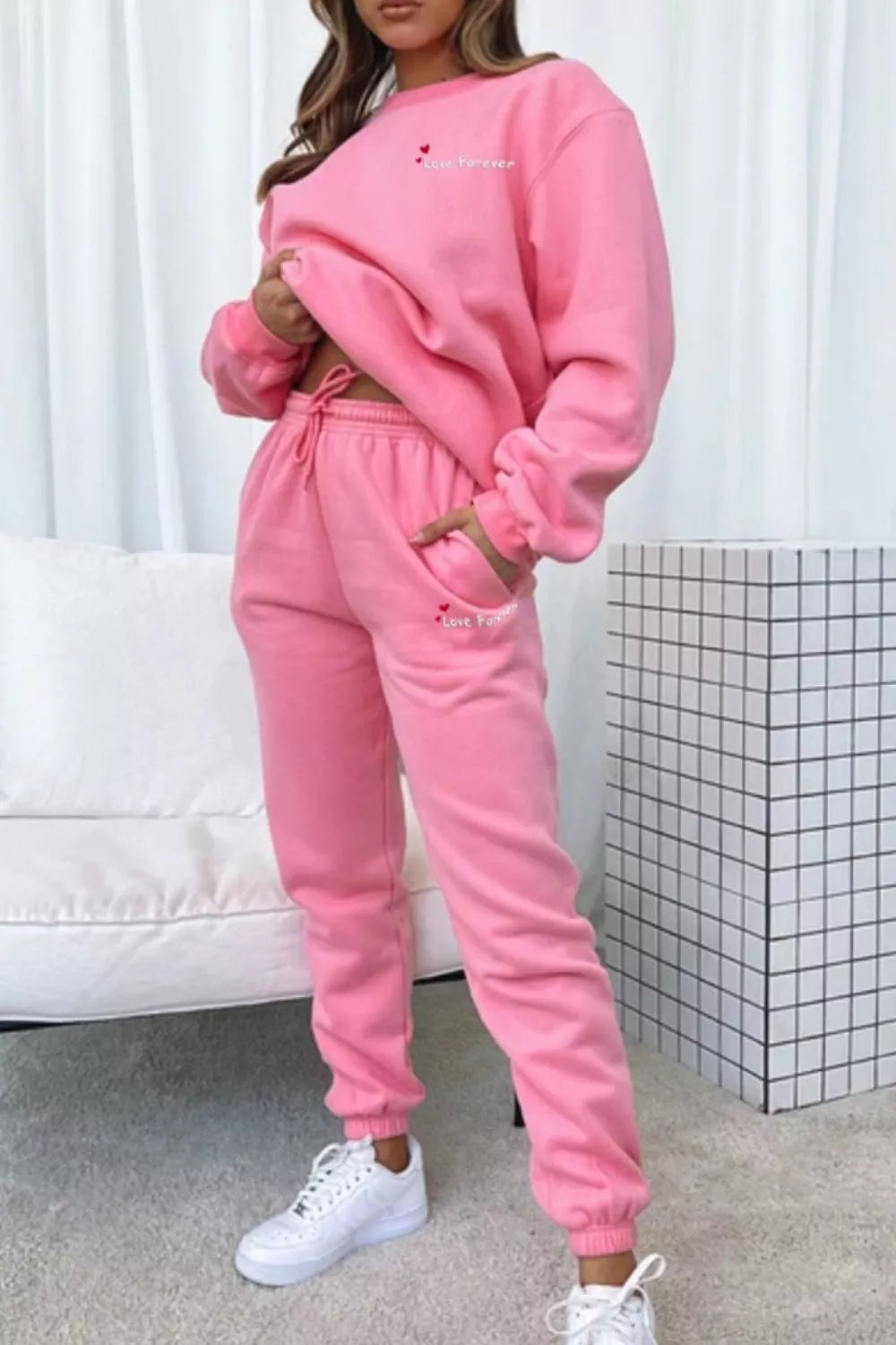 Round Neck Sweatshirt and Joggers Set Trendsi