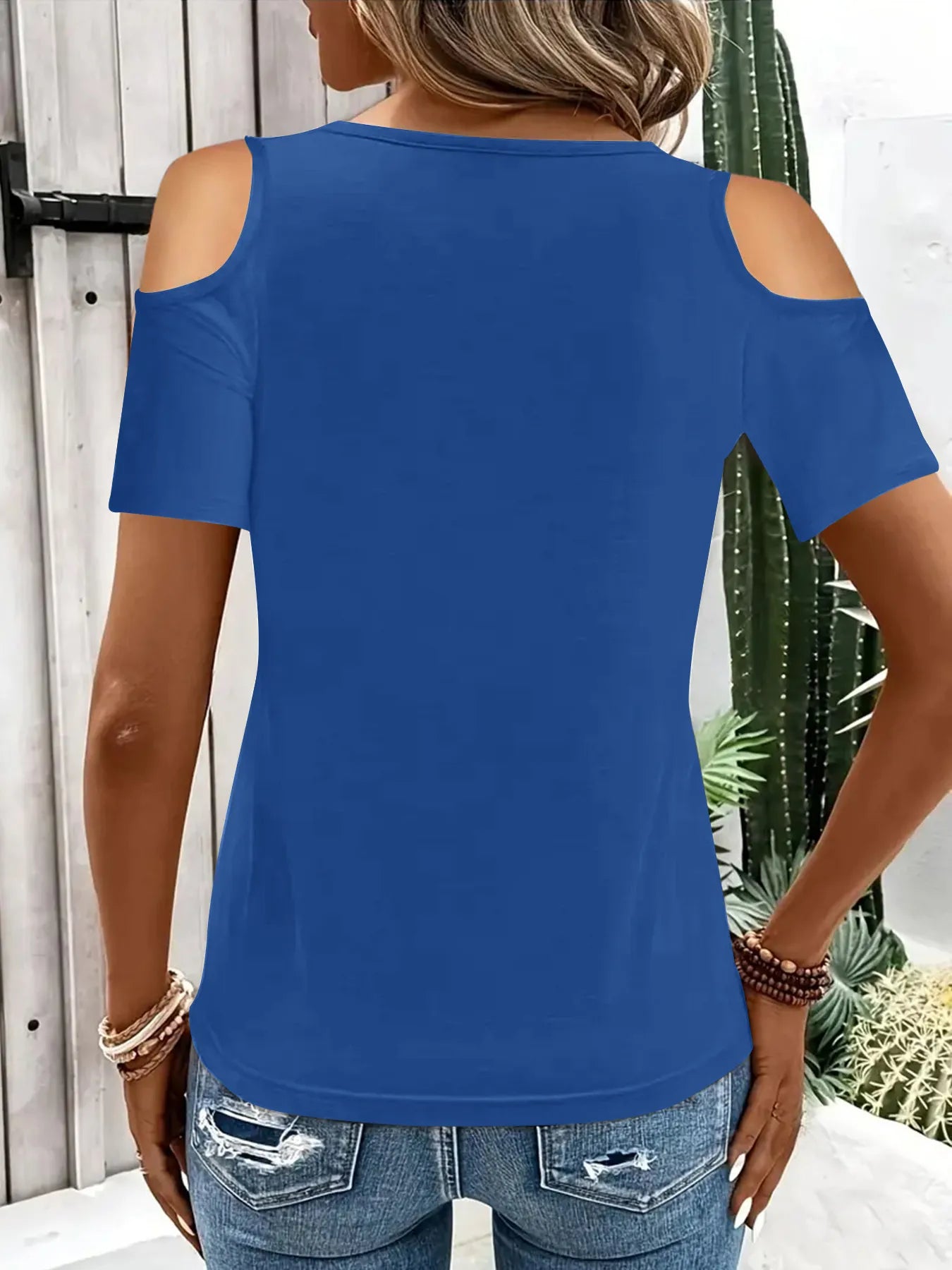 Cold Shoulder T-Shirt with Metal Ring Detail T
