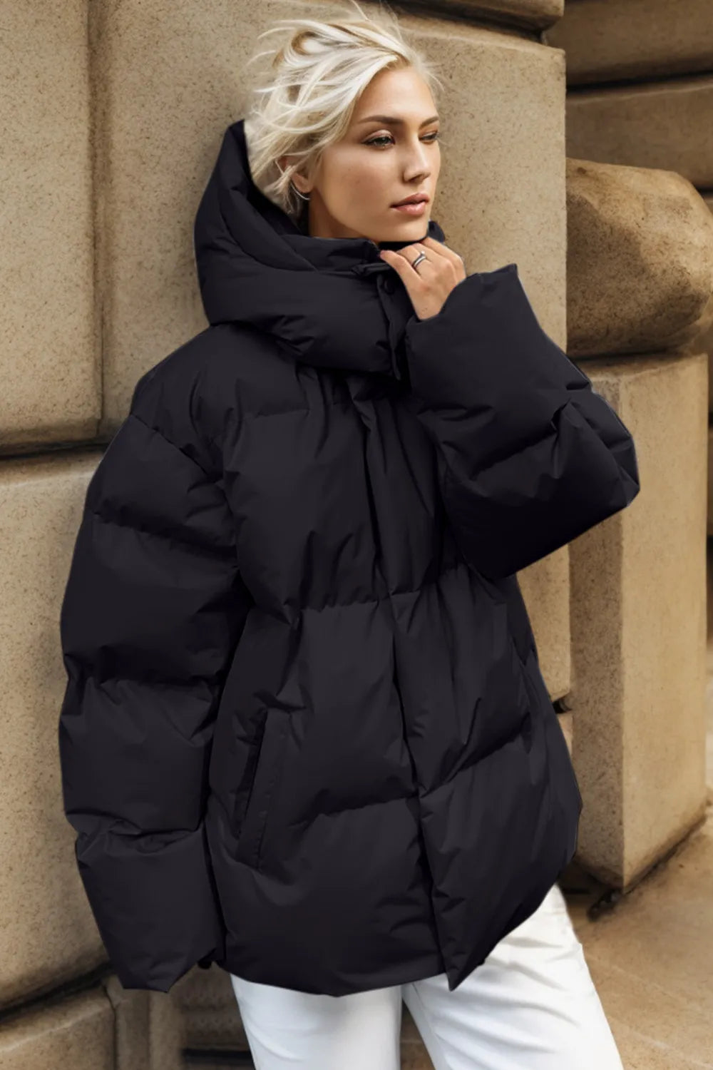 Pocketed Zip Up Hooded Puffer Jacket Trendsi