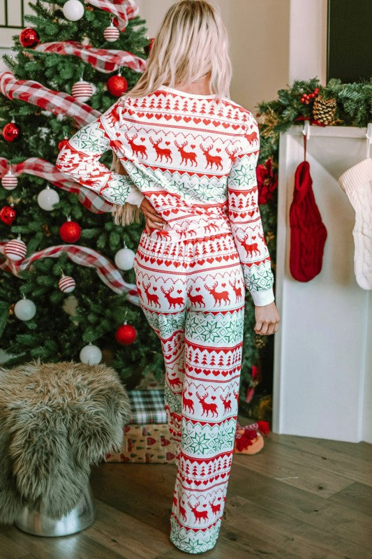 Christmas Reindeer Fair Isle Stripe Pajama Set 