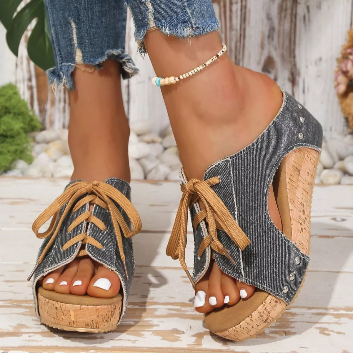 Lace Up Wedge Sandals Trendsi