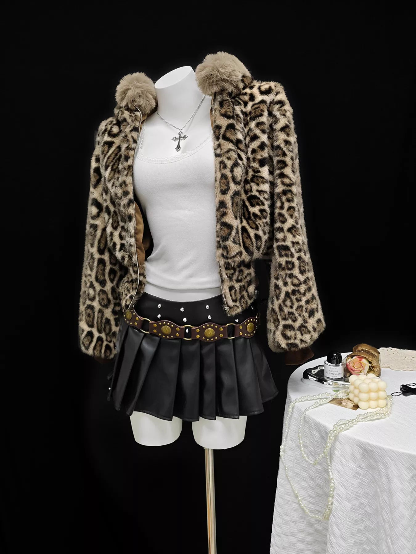 Leopard Faux Fur Hooded Outerwear 