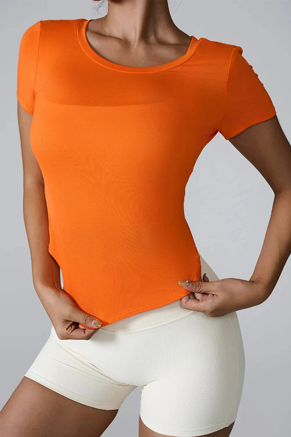 Cutout Round Neck Short Sleeve Active T-Shirt Trendsi