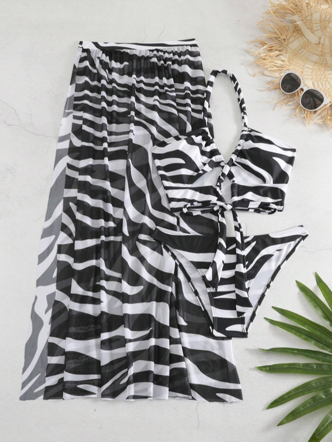 Printed Halter Neck Three-Piece Swim Set Trendsi