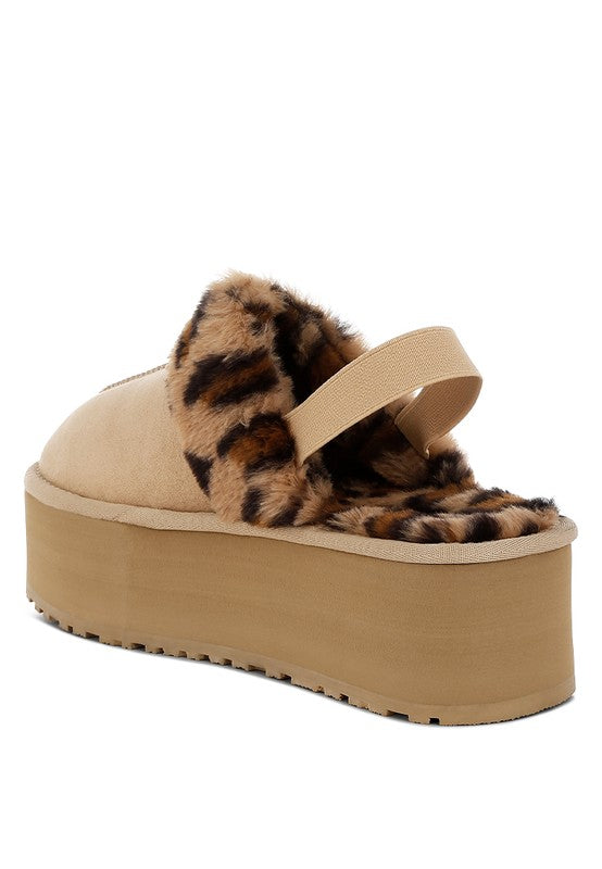 Kutchu Leopard Faux Fur Platform Classic Slingback 