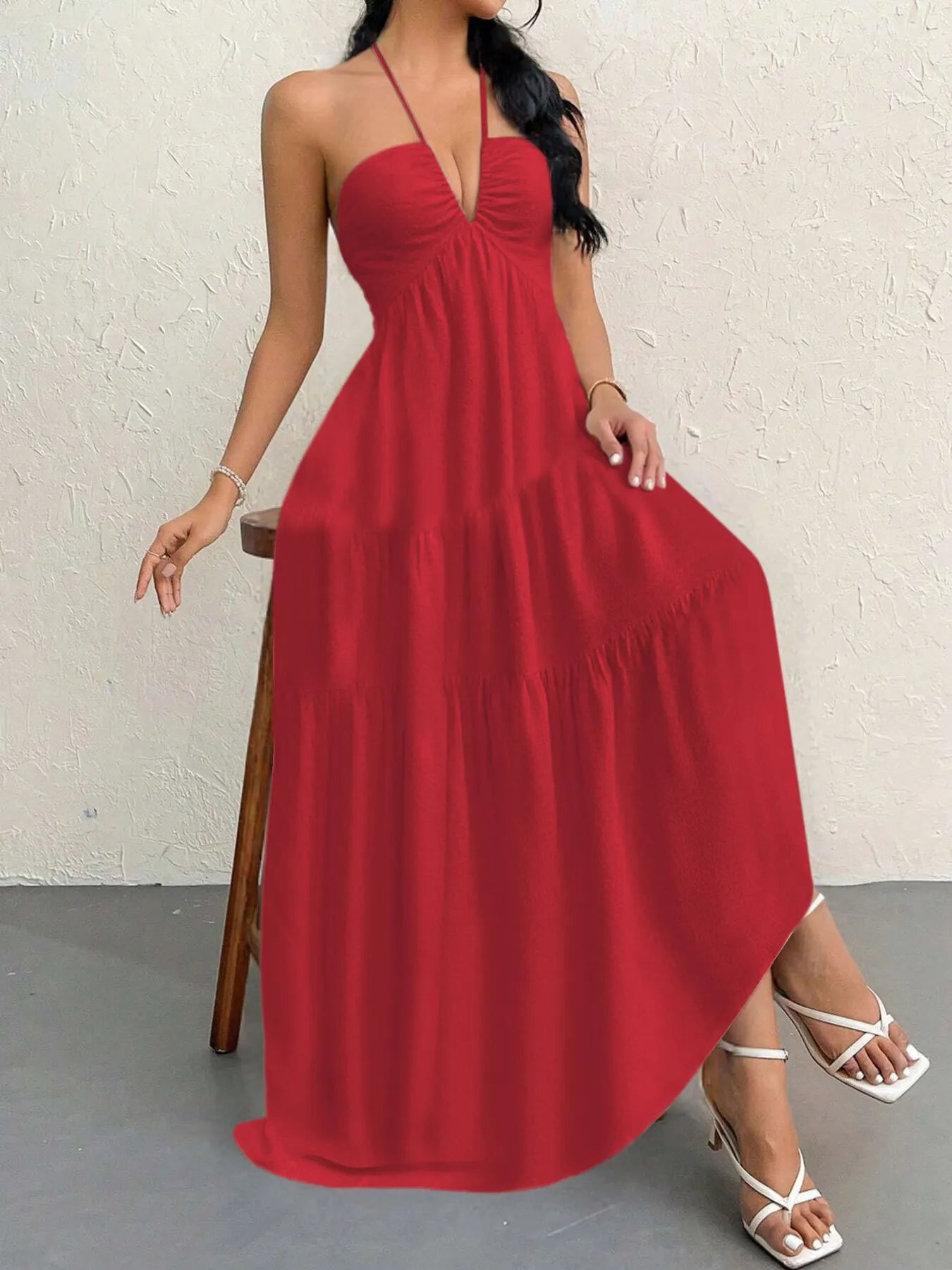 Halter Neck Tiered Maxi Dress 