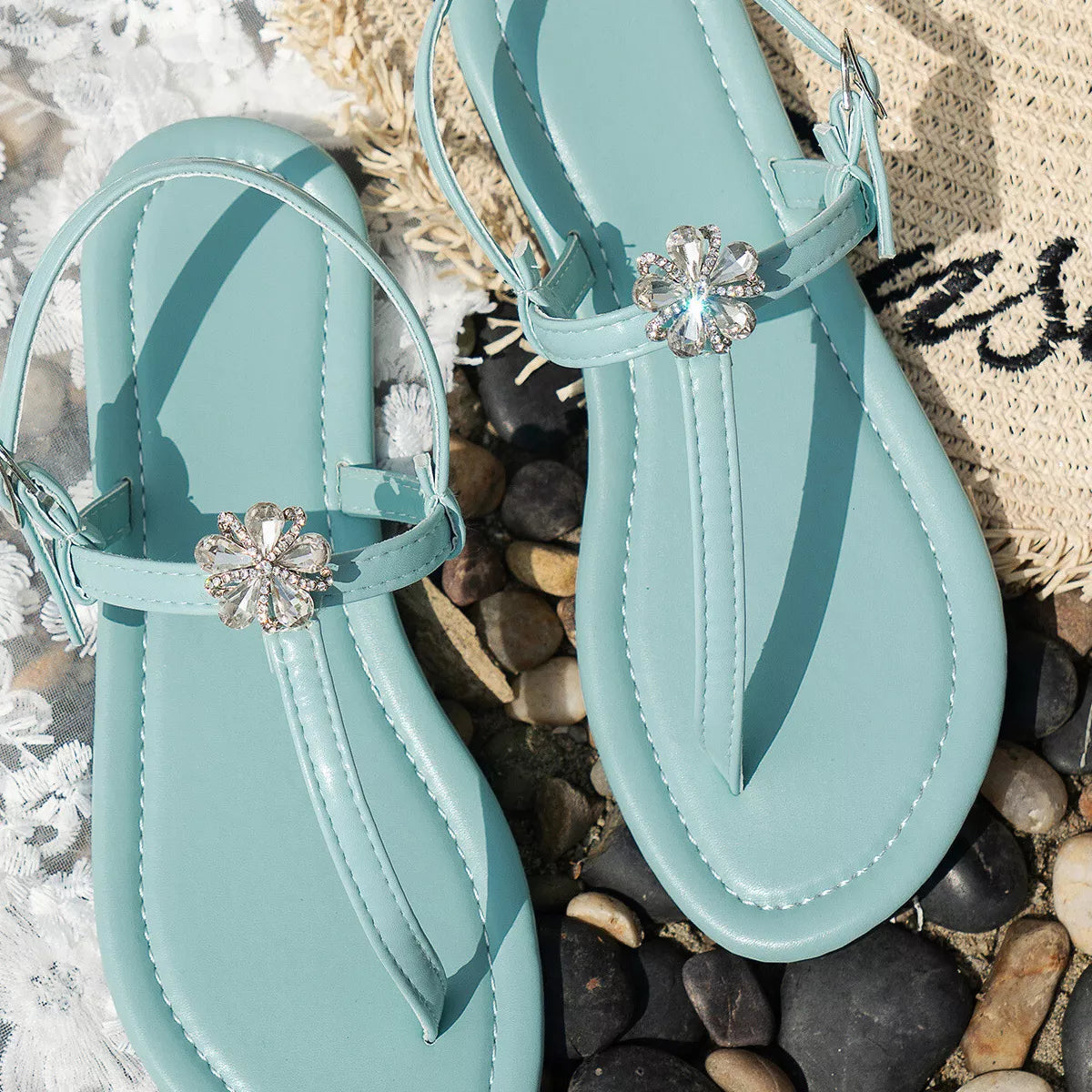 Floral Embellished Thong Sandals 