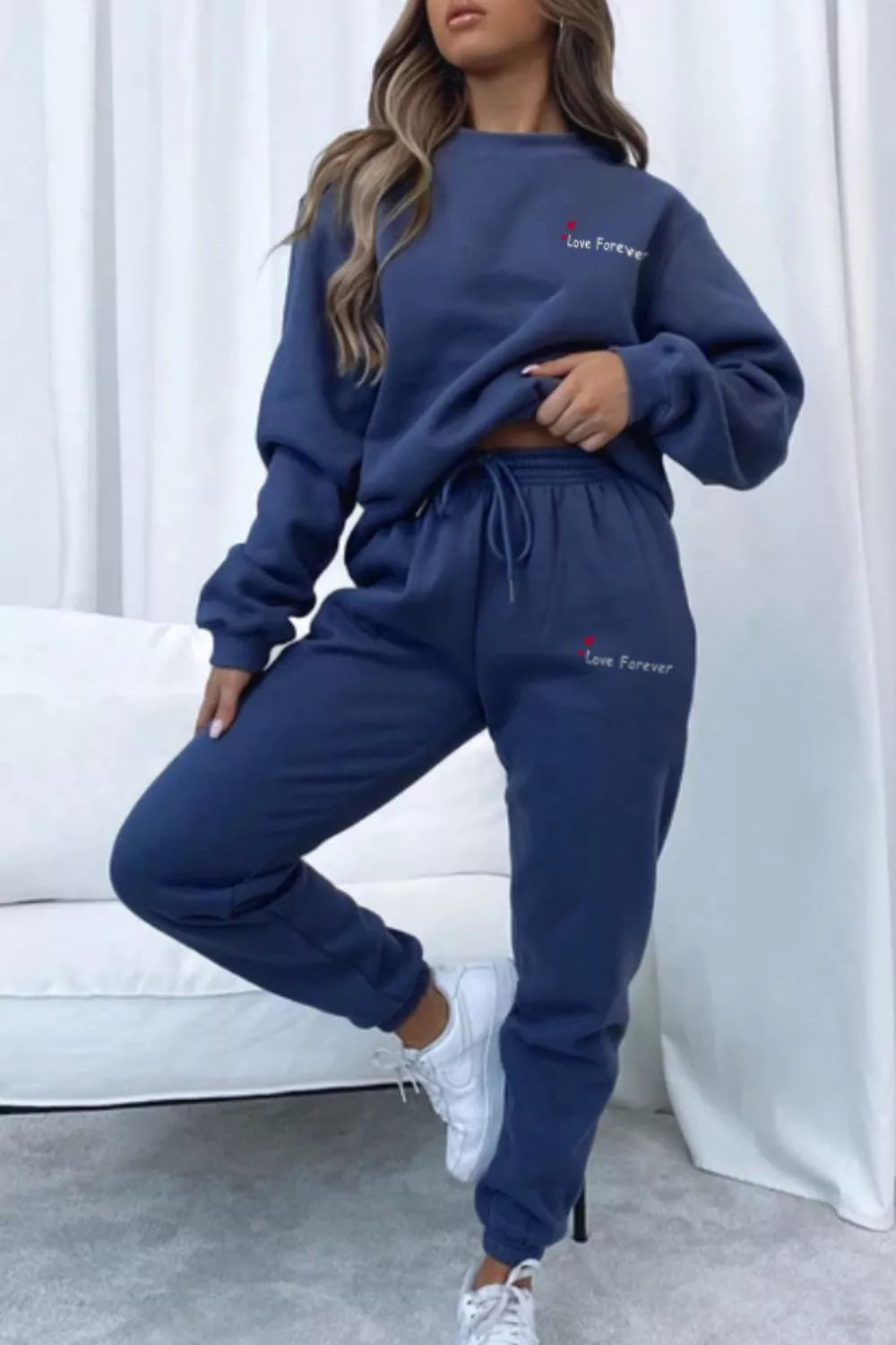 Round Neck Sweatshirt and Joggers Set Trendsi