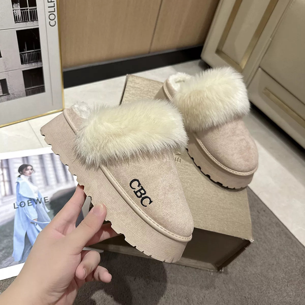 Furry Platform Slippers Trendsi