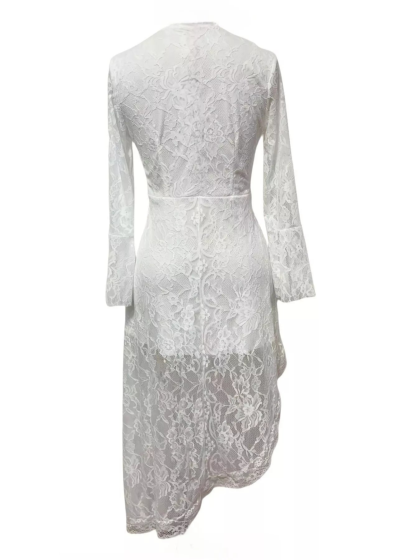 Asymmetrical Hem Lace Dress 