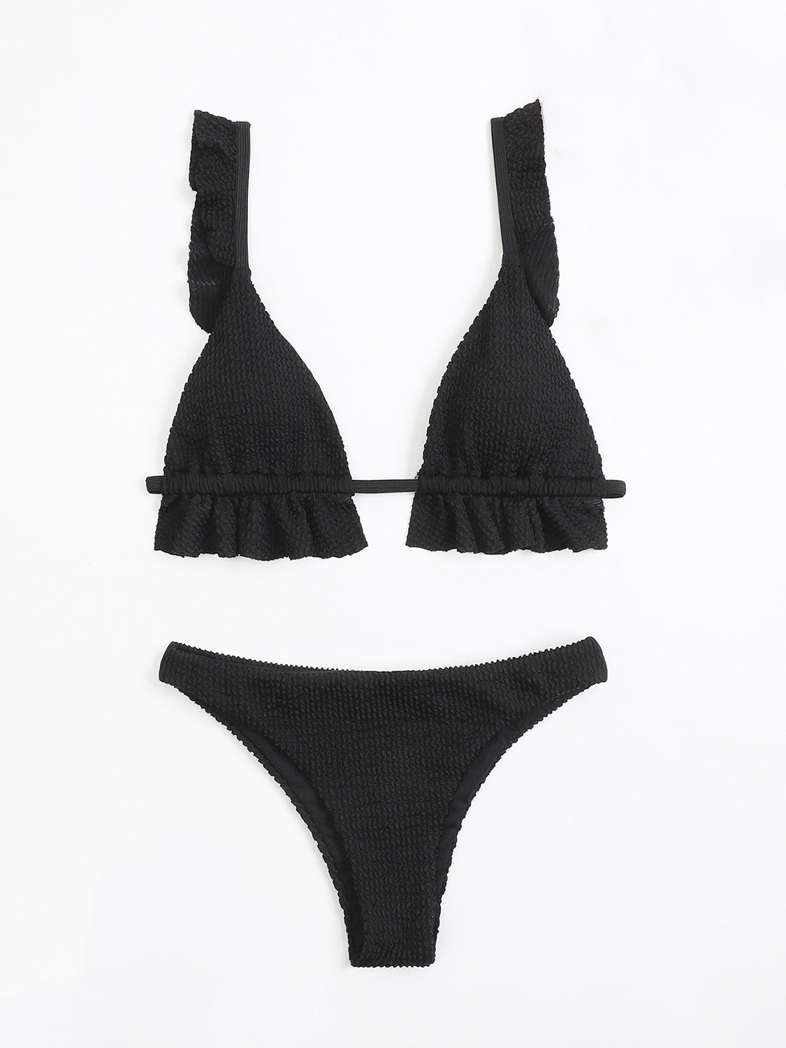 Ruffled Textured Wide Strap Two-Piece Bikini Set Trendsi