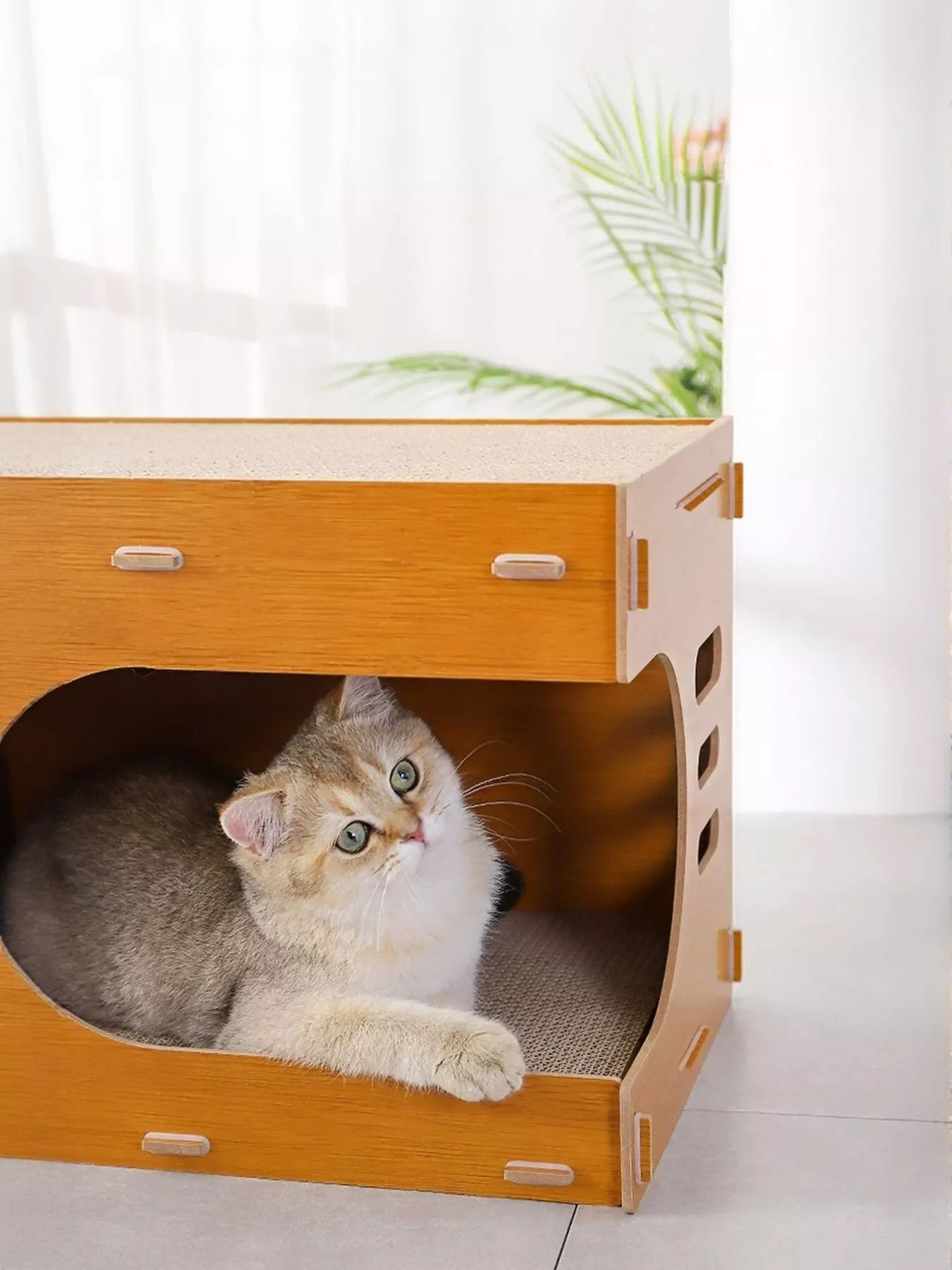 Wooden Corrugated Paper Cat House Trendsi