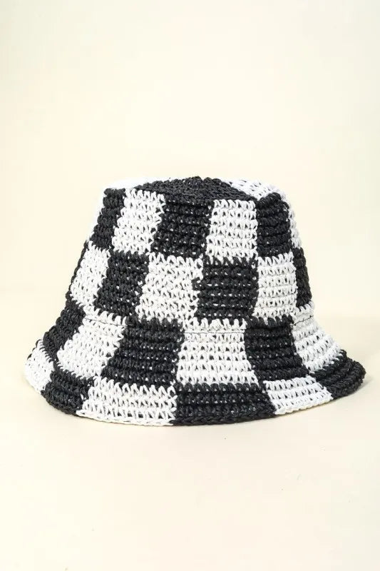 Fame Checkered Pattern Knit Bucket Hat 