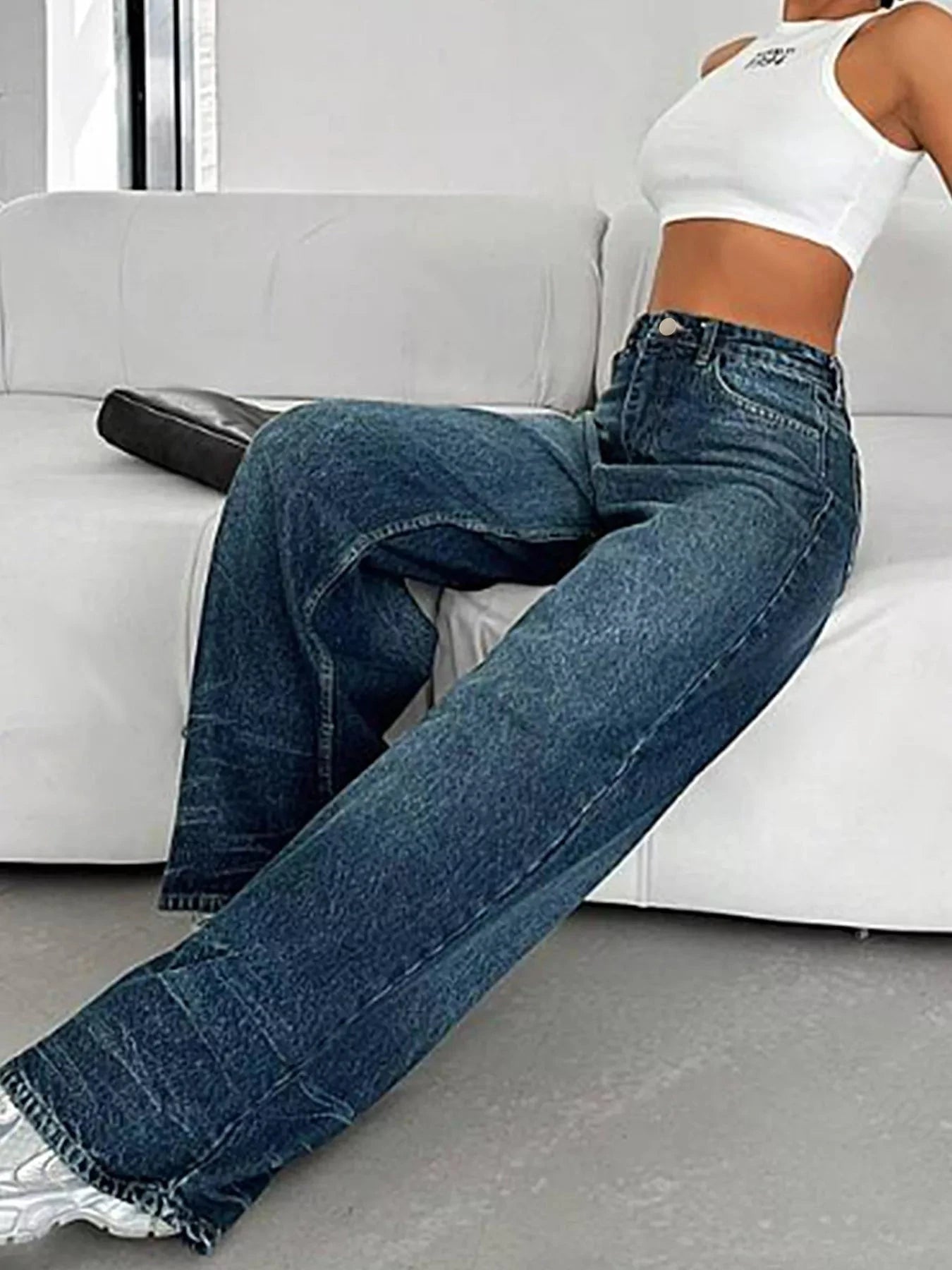Vintage Wash Wide Leg Jeans 
