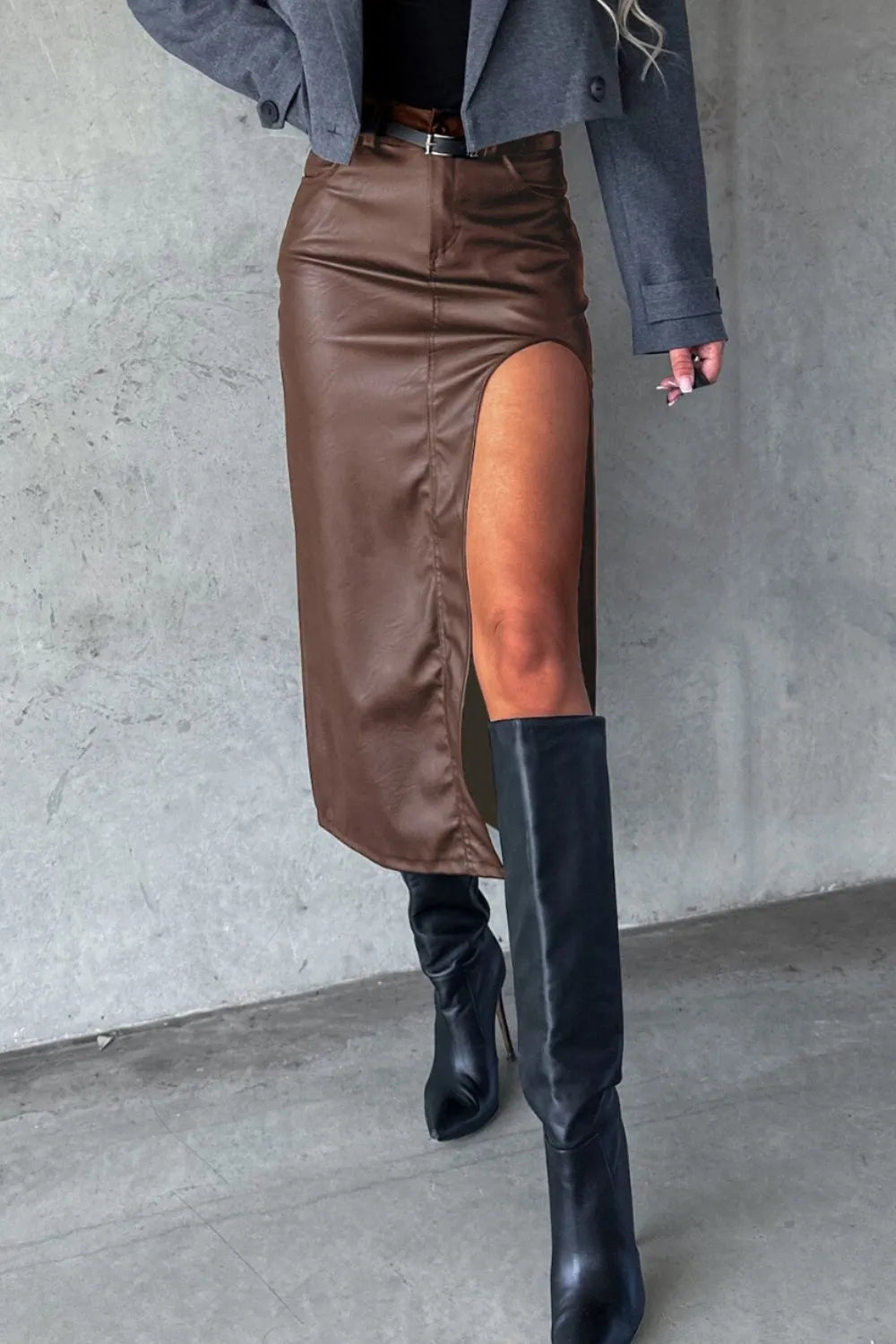 Slit Midi Skirt with Pockets Trendsi