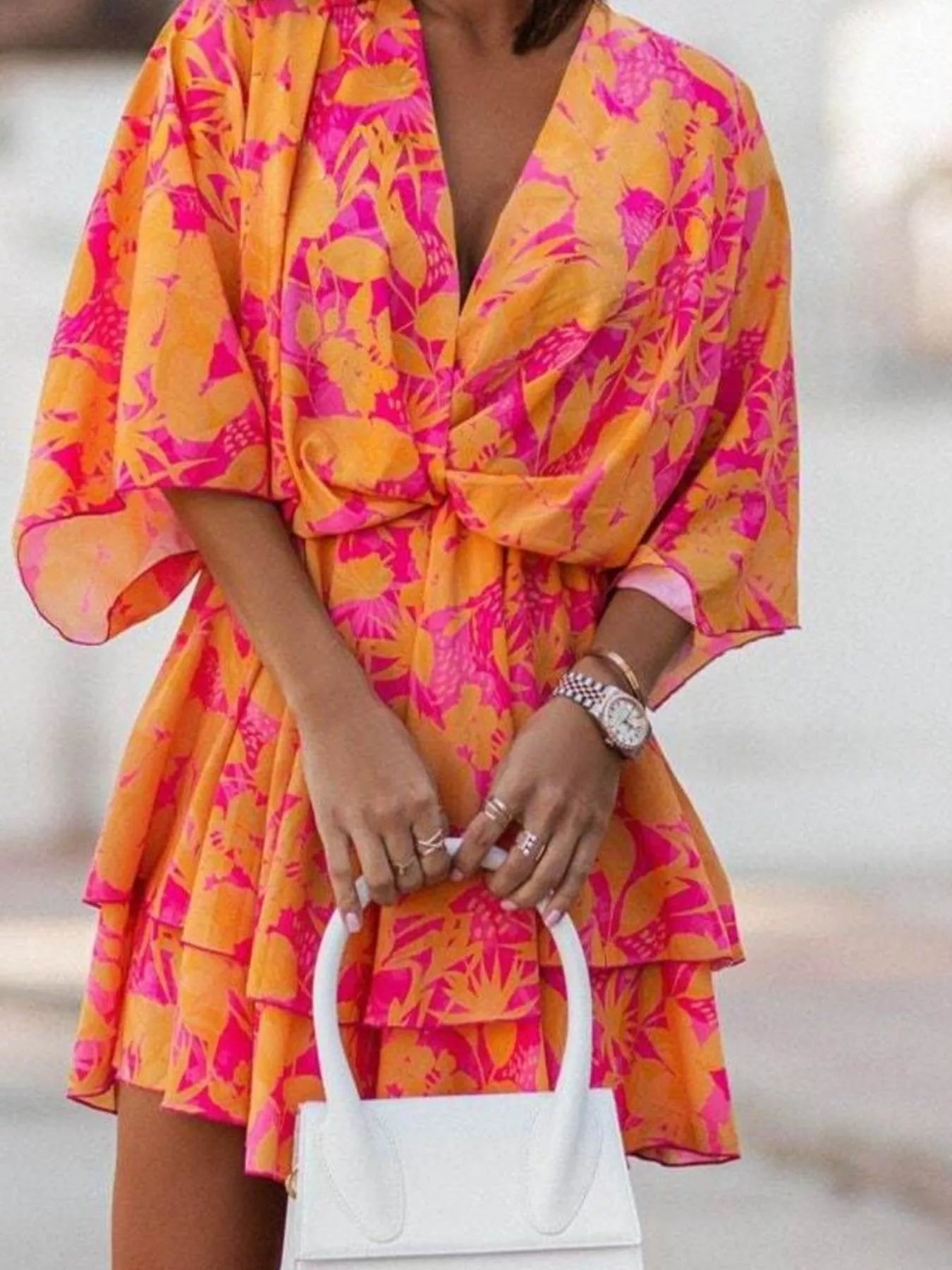 Layered Printed Surplice Mini Dress 
